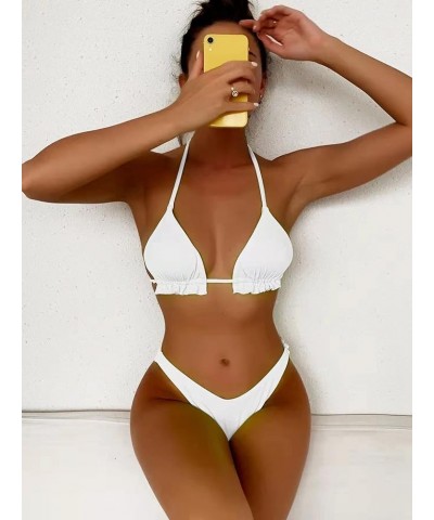 Women's Floral Frill Trim Underwire High Cut Two Piece Bikini Swimsuit White $16.32 Swimsuits