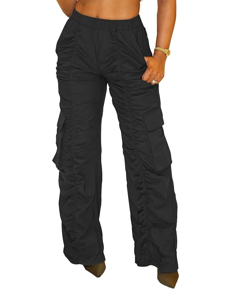 Cargo Pants for Women High Waisted Ruched Baggy Sweatpants Stacked Relaxed Joggers with Pockets 0-black $21.83 Pants