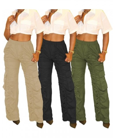 Cargo Pants for Women High Waisted Ruched Baggy Sweatpants Stacked Relaxed Joggers with Pockets 0-black $21.83 Pants