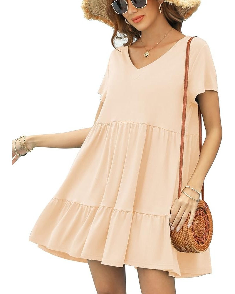 2024 Summer Dress for Women Casual Loose Short T Shirt Dress Cute Flowy Swing Babydoll Dress Beige $15.54 Dresses