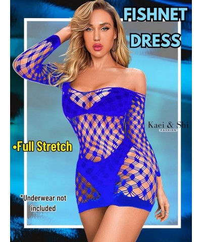 Sexy Clubwear, Hollow Out, Sheer Fishnet, Bodycon Mini Dress Royal Blue $8.50 Dresses