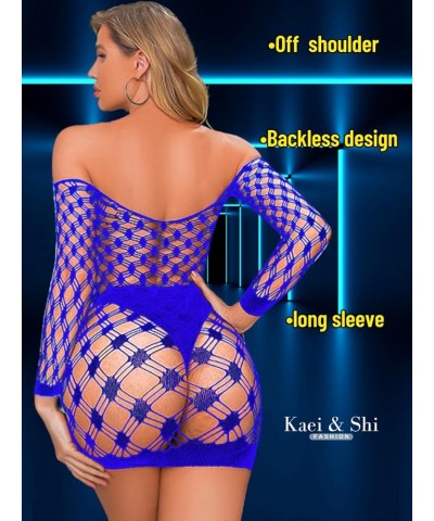 Sexy Clubwear, Hollow Out, Sheer Fishnet, Bodycon Mini Dress Royal Blue $8.50 Dresses