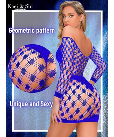 Sexy Clubwear, Hollow Out, Sheer Fishnet, Bodycon Mini Dress Royal Blue $8.50 Dresses