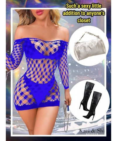 Sexy Clubwear, Hollow Out, Sheer Fishnet, Bodycon Mini Dress Royal Blue $8.50 Dresses