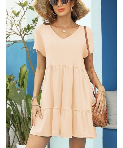 2024 Summer Dress for Women Casual Loose Short T Shirt Dress Cute Flowy Swing Babydoll Dress Beige $15.54 Dresses