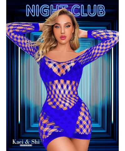 Sexy Clubwear, Hollow Out, Sheer Fishnet, Bodycon Mini Dress Royal Blue $8.50 Dresses