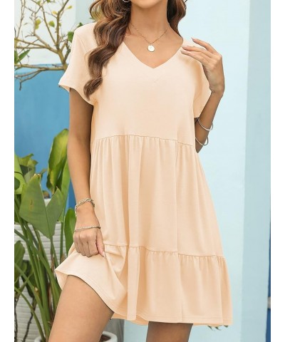 2024 Summer Dress for Women Casual Loose Short T Shirt Dress Cute Flowy Swing Babydoll Dress Beige $15.54 Dresses