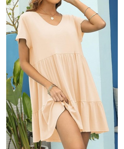 2024 Summer Dress for Women Casual Loose Short T Shirt Dress Cute Flowy Swing Babydoll Dress Beige $15.54 Dresses