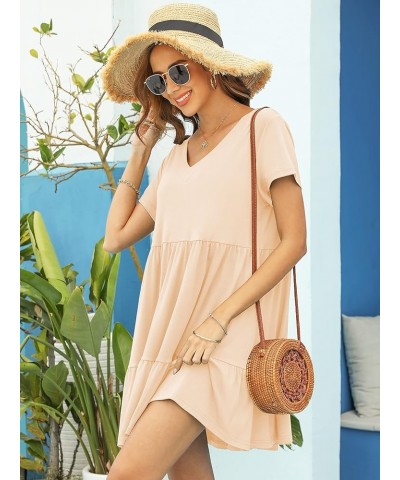 2024 Summer Dress for Women Casual Loose Short T Shirt Dress Cute Flowy Swing Babydoll Dress Beige $15.54 Dresses