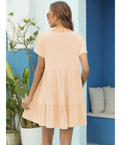 2024 Summer Dress for Women Casual Loose Short T Shirt Dress Cute Flowy Swing Babydoll Dress Beige $15.54 Dresses