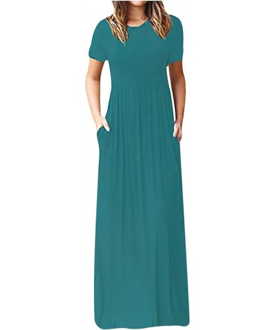 Maxi Dress for Women Plus Size Short Sleeve Loose Plain Casual Long Maxi Dresses Floral Empire Waist Dress with Pockets B-mul...