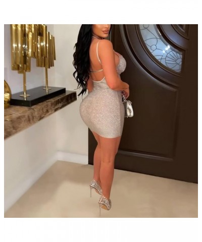 Women Sexy Lace Mini Dress Sequin Hollow Backless Short Dresses for Party Club Date Night Silver $18.92 Dresses