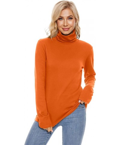 Womens Turtleneck Long Sleeve Top Fleece Lined Sweatshirt Lightweight Ultra Soft Base Layer Orange $17.48 Activewear