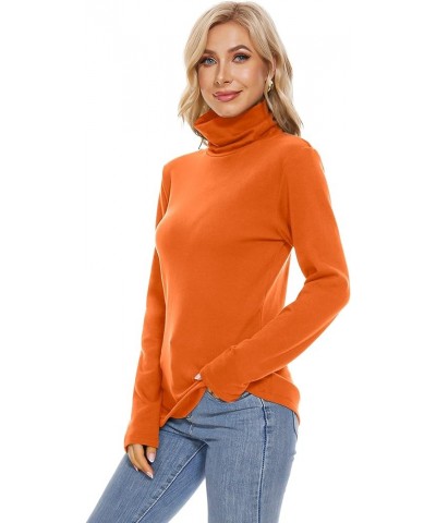 Womens Turtleneck Long Sleeve Top Fleece Lined Sweatshirt Lightweight Ultra Soft Base Layer Orange $17.48 Activewear