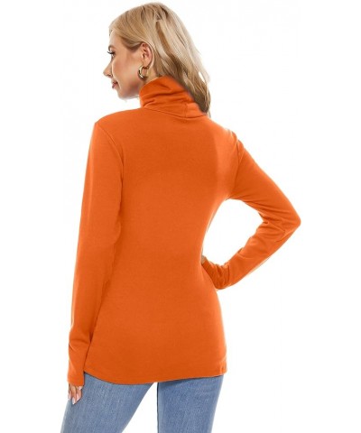 Womens Turtleneck Long Sleeve Top Fleece Lined Sweatshirt Lightweight Ultra Soft Base Layer Orange $17.48 Activewear