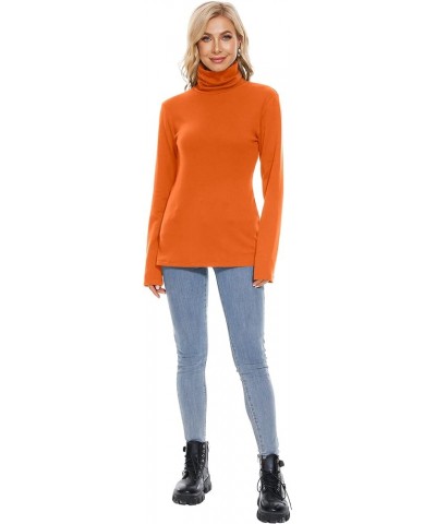 Womens Turtleneck Long Sleeve Top Fleece Lined Sweatshirt Lightweight Ultra Soft Base Layer Orange $17.48 Activewear