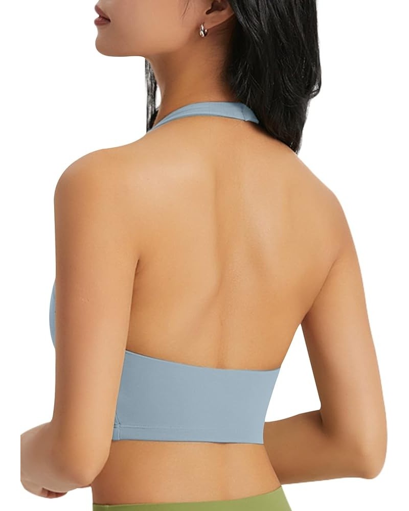 High Neck Sports Bras for Women V Back Longline Full Coverage Sports Bra Padded Open Back Workout Tops Yoga Crop Tank B1-cham...