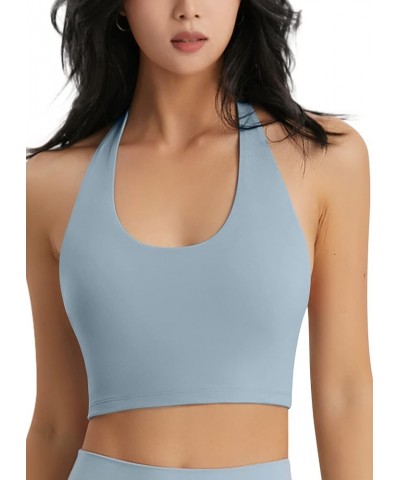 High Neck Sports Bras for Women V Back Longline Full Coverage Sports Bra Padded Open Back Workout Tops Yoga Crop Tank B1-cham...