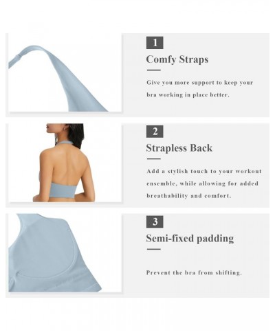 High Neck Sports Bras for Women V Back Longline Full Coverage Sports Bra Padded Open Back Workout Tops Yoga Crop Tank B1-cham...