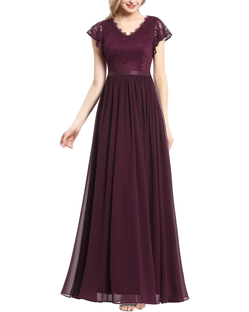 Women's V Neck Formal Dress Maxi Lace Chiffon Long Bridesmaid Wedding Gown Grape $23.92 Dresses