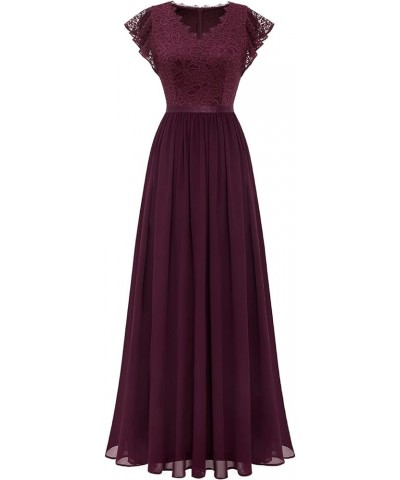 Women's V Neck Formal Dress Maxi Lace Chiffon Long Bridesmaid Wedding Gown Grape $23.92 Dresses