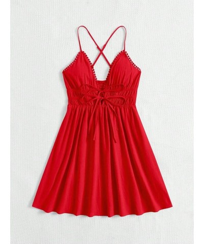 Womens' Dress Shirred Back Tie Front Cami Dress Summer Dresses for Women (Color : Black, Size : Small) Medium Red $16.90 Dresses