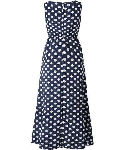 Women's Polka Dot Round Neck Sleeveless Boho Maxi Dresses Female Sundresses Blue $10.11 Dresses