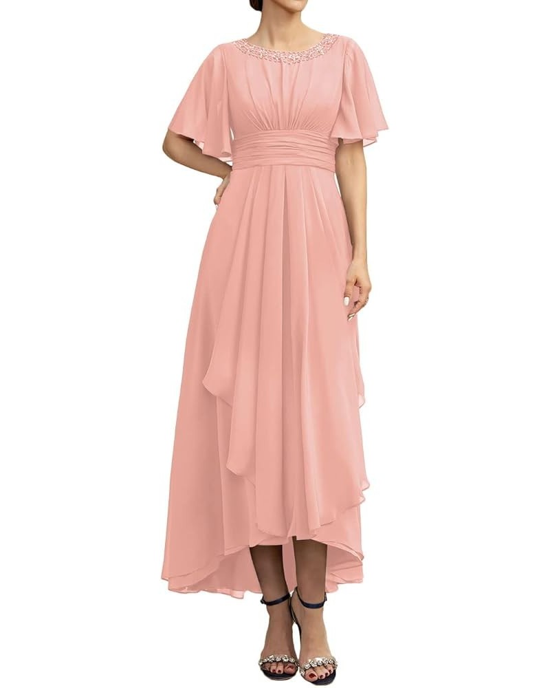 Mother of The Bride Dresses for Wedding Party Gowns Chiffon Wedding Guest Dresses for Women Formal Dresses Short Sleeves Peac...