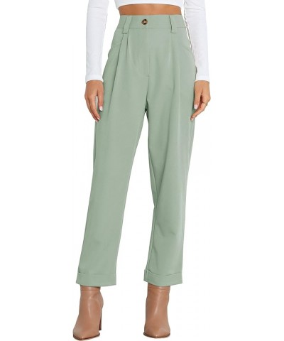 Women's Dress Pants Lightweight High Waist Straight Leg Office Work Pants Casual Travel Trousers with Pockets Z03-mint Green ...