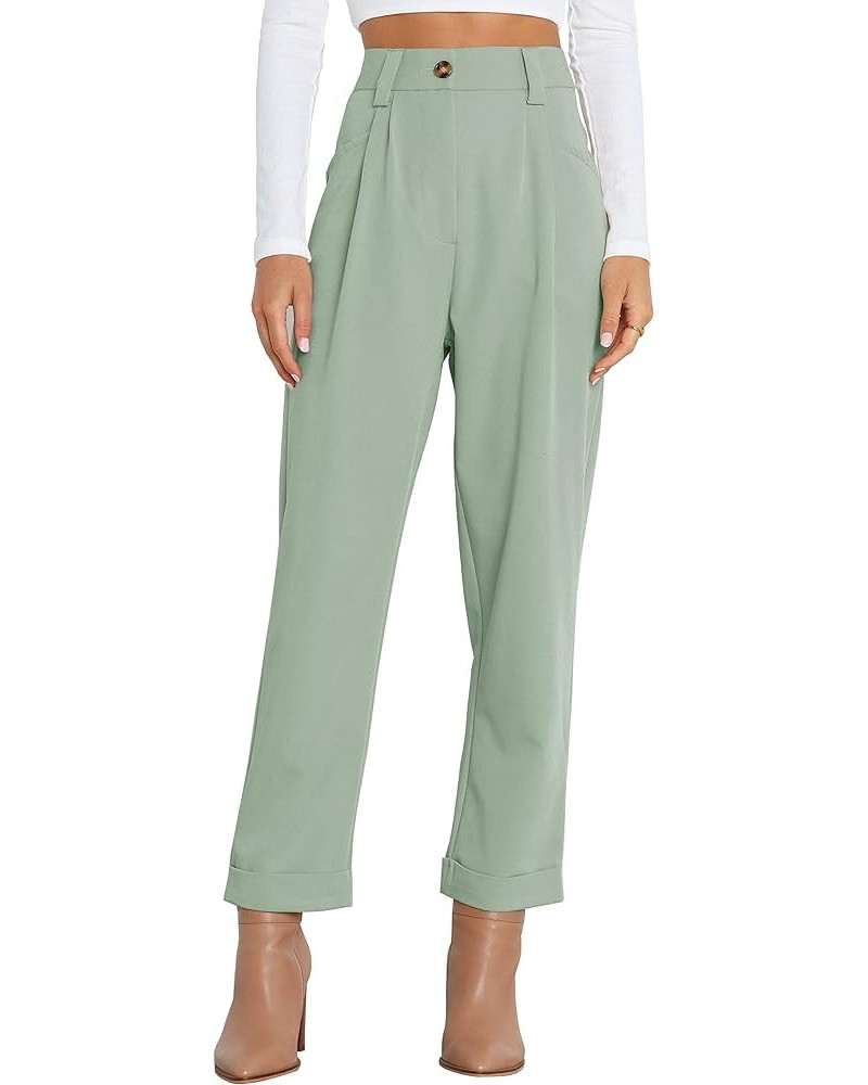 Women's Dress Pants Lightweight High Waist Straight Leg Office Work Pants Casual Travel Trousers with Pockets Z03-mint Green ...