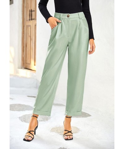 Women's Dress Pants Lightweight High Waist Straight Leg Office Work Pants Casual Travel Trousers with Pockets Z03-mint Green ...