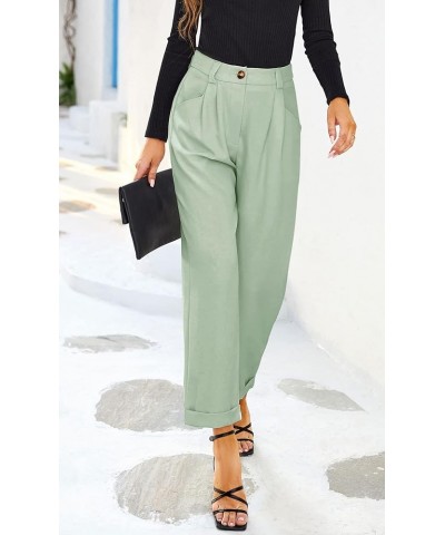 Women's Dress Pants Lightweight High Waist Straight Leg Office Work Pants Casual Travel Trousers with Pockets Z03-mint Green ...