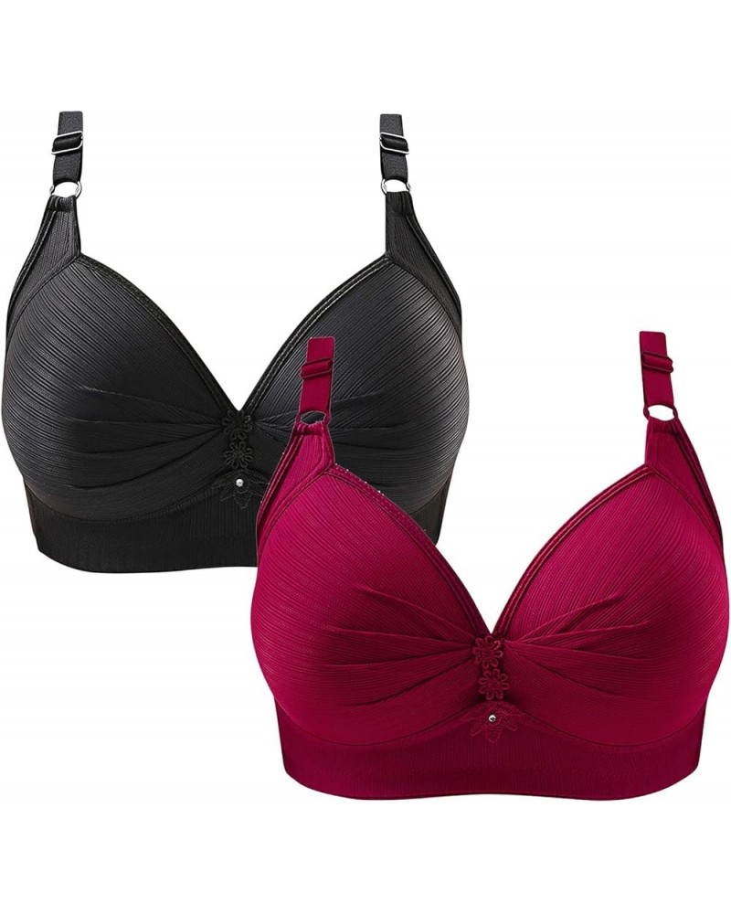 Plus Size Snap Front Bra for Women Comfort Breathable Skin-Friendly Bras No Underwire Soft Cotton Bras Everyday Bra 2pc 01-wi...