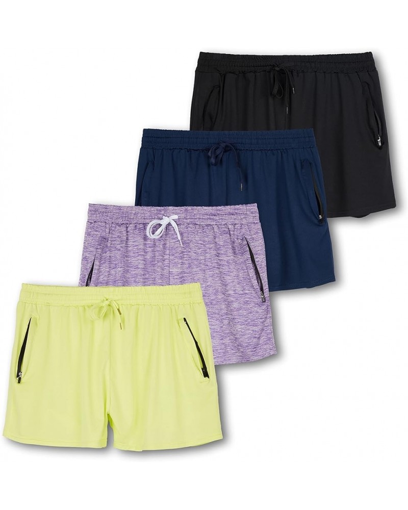 4 Pack: Womens Active Athletic Performance Dry-Fit Shorts with Zipper Pockets (Available in Plus Size) plus-size Set 6 $17.64...