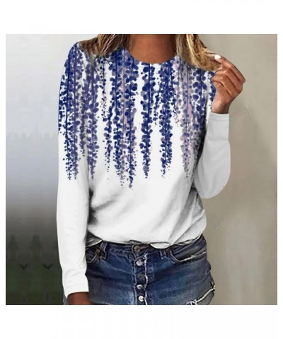 Long Sleeve Shirts for Women Crew-Neck Delicate Print Casual Tops 01-white $10.85 Blouses