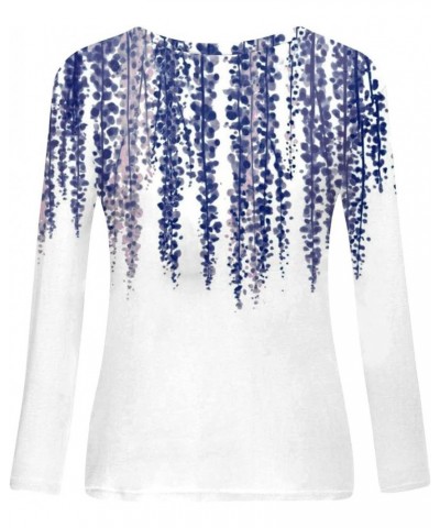 Long Sleeve Shirts for Women Crew-Neck Delicate Print Casual Tops 01-white $10.85 Blouses