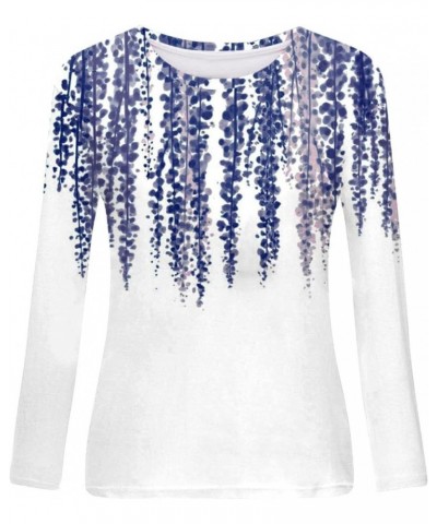 Long Sleeve Shirts for Women Crew-Neck Delicate Print Casual Tops 01-white $10.85 Blouses