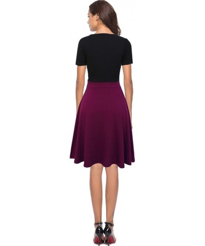Women's Short Sleeve Colorblock Button Down Sundress Knee-Length Flared A-Line Casual Party Swing Dress Black Purple $16.24 D...