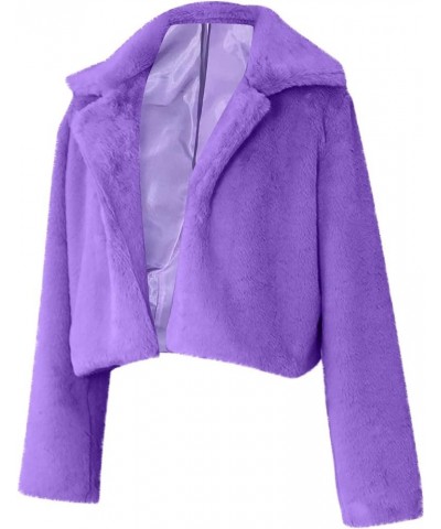 Women's Cropped Faux Fur Jacket Lapel Cardigan Winter Fuzzy Fleece Jackets Short Open Front Faux Fur Coat Outerwear Purple $1...