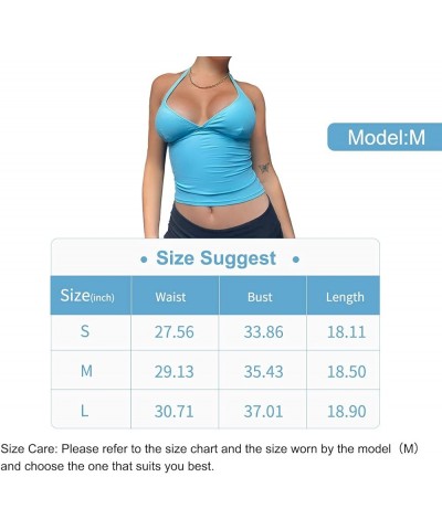 Women's Tie Back Halter Crop Top Sexy Deep V Neck Sleeveless Tie Back Camisole Casual Workout Tank Tops Blue $9.33 Tanks