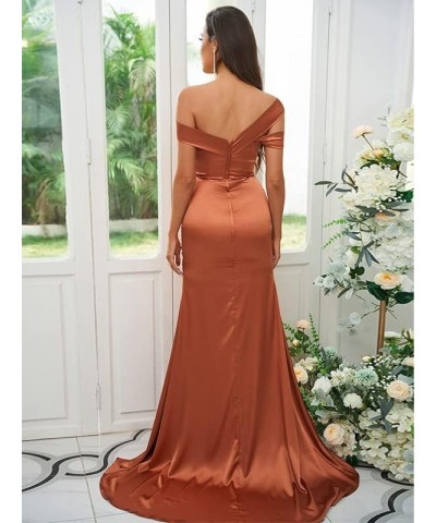 Bridesmaid Dresses with Slit Long Prom Dress Satin Formal Dresses for Women Evening Party Off Shoulder Prom Dresses Pool $38....