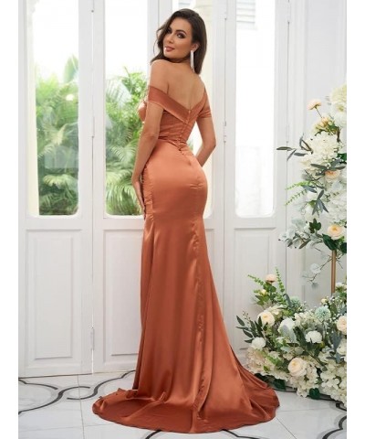 Bridesmaid Dresses with Slit Long Prom Dress Satin Formal Dresses for Women Evening Party Off Shoulder Prom Dresses Pool $38....