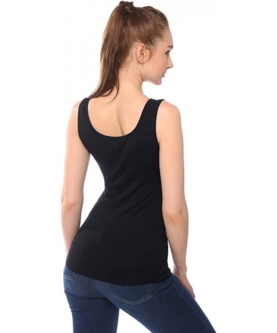 Women Henley Square Neck Sleeveless Tank Top Black $13.05 Tanks