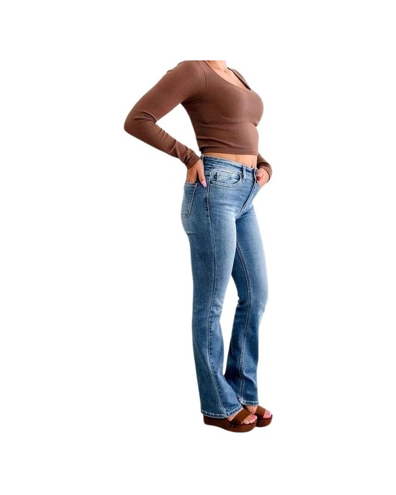 Holy Grail Tummy Control Bootcut Jeans,Holy Grail Bootcut Jeans,Women's Stretchy Tummy Control High Waisted Jeans Regular Blu...