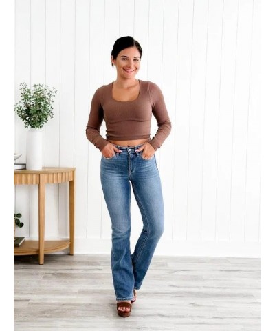 Holy Grail Tummy Control Bootcut Jeans,Holy Grail Bootcut Jeans,Women's Stretchy Tummy Control High Waisted Jeans Regular Blu...