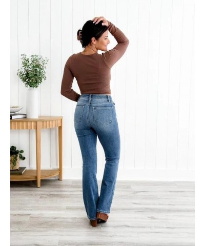 Holy Grail Tummy Control Bootcut Jeans,Holy Grail Bootcut Jeans,Women's Stretchy Tummy Control High Waisted Jeans Regular Blu...