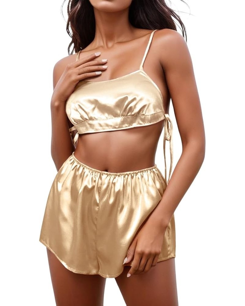 Pajamas Womens Sexy Lingerie Satin Sleepwear Silk Cami Shorts Set Soft Casual Two-Piece Sleepwear Lounge Set Loungewear Z2310...