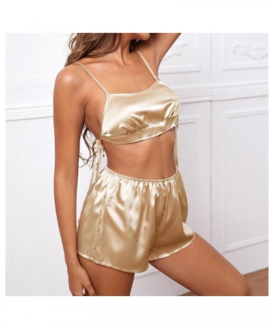 Pajamas Womens Sexy Lingerie Satin Sleepwear Silk Cami Shorts Set Soft Casual Two-Piece Sleepwear Lounge Set Loungewear Z2310...