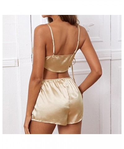 Pajamas Womens Sexy Lingerie Satin Sleepwear Silk Cami Shorts Set Soft Casual Two-Piece Sleepwear Lounge Set Loungewear Z2310...