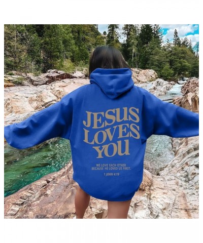 Oversized Hoodie for Women Christian Religious Jesus Loves You Hooded Hoodies Causal Sweatshirts with Pockets Pullover 07-blu...